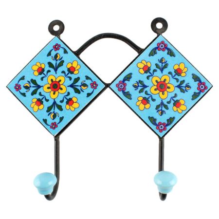 Turquoise Tiny Flower Ceramic Tile Hook
